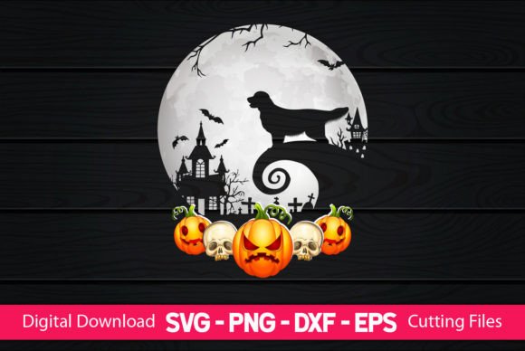 Golden Retriever and Moon Halloween Graphics for Crafts